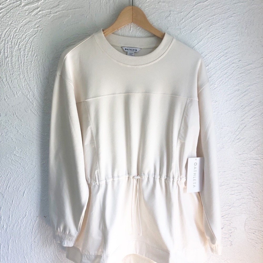 Athleta Triumph Hybrid Crewneck Sweatshirt Off White Large NWT Adjustable Waist - Picture 2 of 12